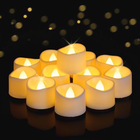 Lot de 12 bougies chauffe-plat sans flamme avec minuterie automatique de 6 heures, LED jaune chaud vacillante, bougies votives à piles pour la décoration d'Halloween, de mariage, de Noël et de la mais (1/5)