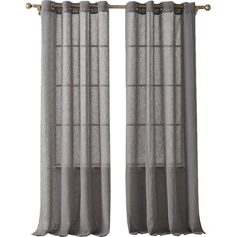 MINKUROW Cortina Corta De Gasa Semitransparente Con Ojales Persianas De Aspecto De Lino Cortinas Bufandas Para Sala De Estar Dormitorio Habitación Infantil Gris Claro 240×140cm (H×W) Juego De 2 (1/4)