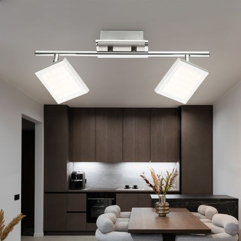 Plafonnier Plafonnier LED avec spots mobiles satinés Lampe chrome, 2 spots flamme mobiles, 2x LED 6Watt 318 lm, LxPxH 40x9,5x13cm