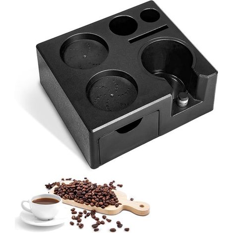 7-in-1 Tamperstation (51/54/58 mm), Siebträgerhalter mit Dosierschlitz und Aufbewahrungsschublade, Espressozubehör für Baristas