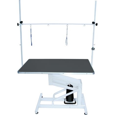 Table de toilettage mécanique noire 110 x 60 cm – Variation de hauteur 39 cm – Pour chiens jusqu'à 100 kg – Plateau anti-dérapant – Chadog
