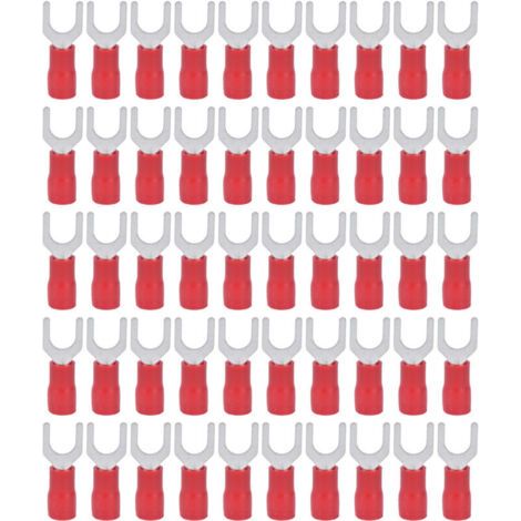 Pair 50 Pièces Embouts de Fourche Isolés 14‑12AWG, Connecteurs à sertir pour Câbles, Kit pour Équipements SV3.5‑6 Rouge (1/5)