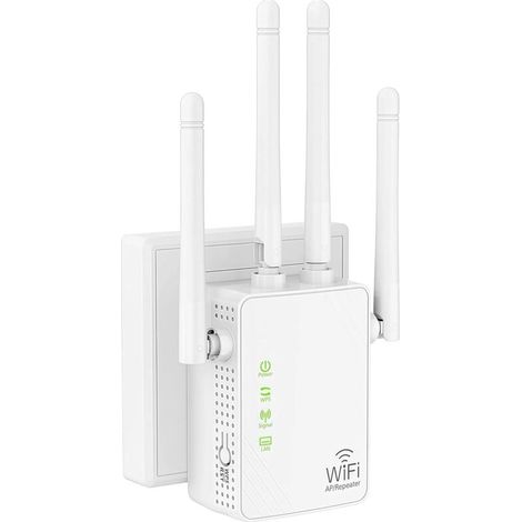 WiFi Repeater, 1200Mbps Dual Band 2.4G/5G WiFi Extender, 4 Antenna WiFi Amplifier, Internet Enhancer for Office and Home - 2 Ethernet Port Improve Network Signal (1/5)