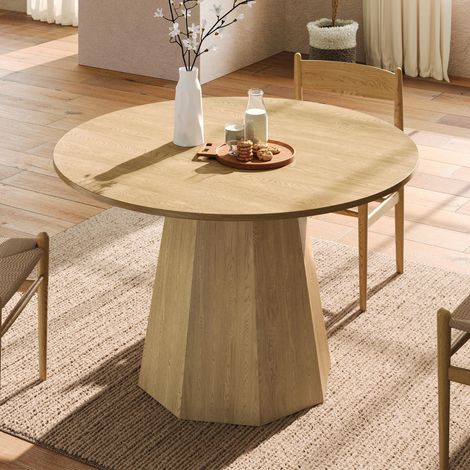 Table ronde à manger, 120 x 120 cm, adaptée à 4 à 6 personnes, design classique, style minimaliste scandinave, couleur chêne (1/5)