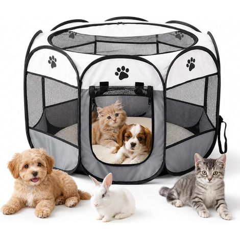 Parc pliable pour chiot - 74 x 74 x 43 cm - Enclos pour la maison - Enclos pliable pour chiens, chats, lapins, intérieur et extérieur (gris) (1/5)
