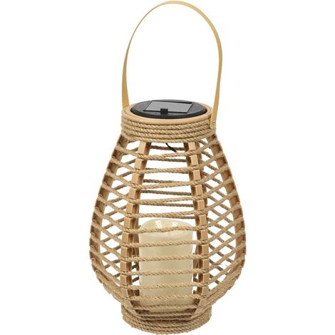 Lanterne solaire led effet bougie, en polypropylène beige avec anse (H26,5 cm)