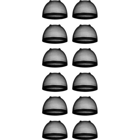 Lot de 12 bonnets de perruque extensibles en nylon pour femmes, avec tulle frontal, bonnets de perruque noirs. (1/5)