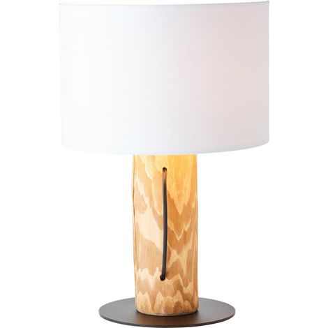 BRILLIANT lampe, lampe de table Jimena pin teinté, bois / textile, 1x A60, E27, 25W, lampes normales (non incluses), A ++ (1/3)