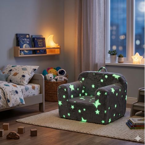 Poltroncina per bambini grigia con stelle, maniglia e fodera rimovibile HAVRYA (1/5)