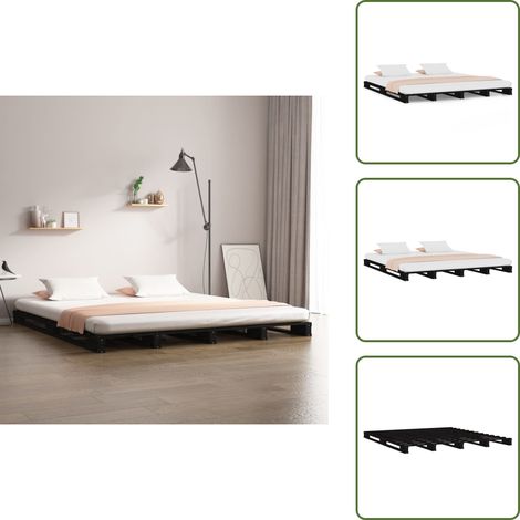 The Living Store Letto a Pallet Nero 120x190 cm Small Double Legno di Pino - Letto in legno