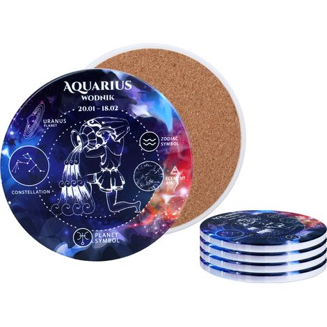 Ensemble de 4 sous-verres en céramique, signes du zodiaque Verseau, dessous de tasse POD, cadeaux (1/5)