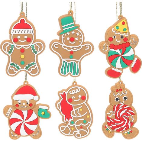 12 décorations de Noël en forme de bonhomme en pain d'épice à suspendre au sapin, accessoires de décoration pour fêtes-8x6.5cm-Colorful (1/3)