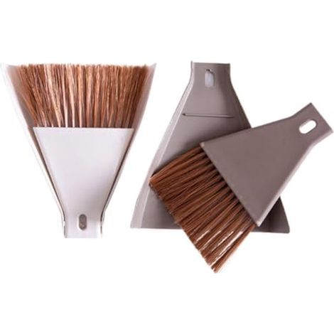 2 Sets Mini Besen und Kehrschaufel aus Kunststoff, tragbares Reinigungsset mit Aufhängehaken für Schreibtisch, Tastatur, Haustiernest und enge Zw (1/4)