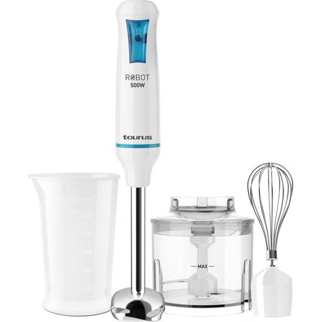 Robot 500 Plus Inox - Mixeur plongeant multifonction 3 en 1 500W, système de rotation turbo, anti-éclaboussures, bol mesureur, bol hachoir et Fouet (1/5)