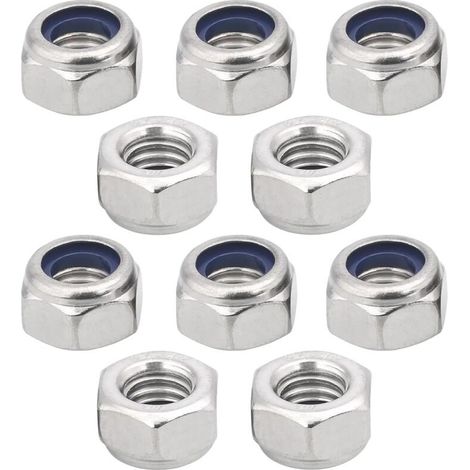 10x Ecrou frein hexagonal en acier inoxydable A2 DIN 985 ISO 10511 Ecrous Hexagonaux Autobloquant Blocage Nylon Vis Boulons Contre Écrous à filetage Métrique, M6 (1/3)