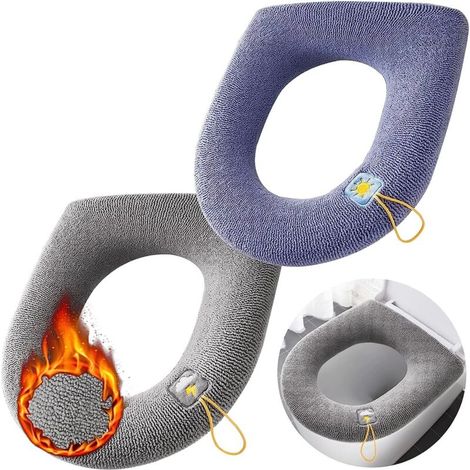 Lot de 2 Coussins de SièGe de Toilette Universels,Lavable Housse de Siège de WC avec Boucle de Suspension pour Salle de Bain, La Plupart des Toilettes