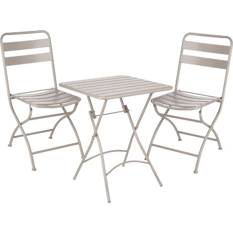 Salon de Jardin Bistrot Ensemble Table et 2 Chaises Pliantes en Métal Marron - PANGIVO (1/5)