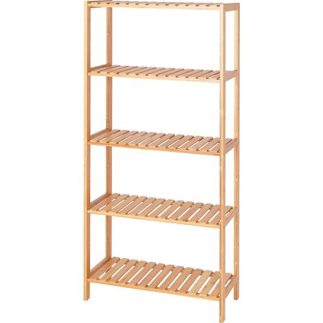 dibea Bambusregal mit 5 verstellbaren Ablageflächen, Schuhschrank, Wohnzimmerregal,Badregal, Bücherregal, Küchenregal, 60x26x130 cm