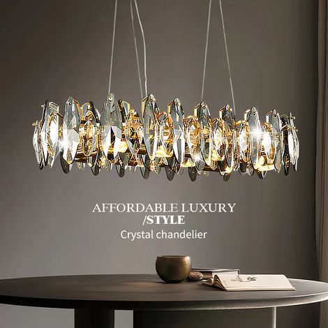 Moderne Kristall Haengeleuchte Gold 80 cm rechteckige Pendellampe mit 8x E14 hoehenverstellbar lineare Deckenleuchte fuer Esstisch und Kuecheninsel