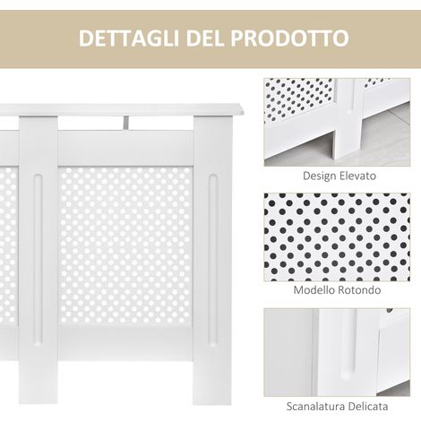 Grille de radiateur design en MDF blanc 111,5x82x19 cm pour intérieur et bureau, cache-chauffage moderne