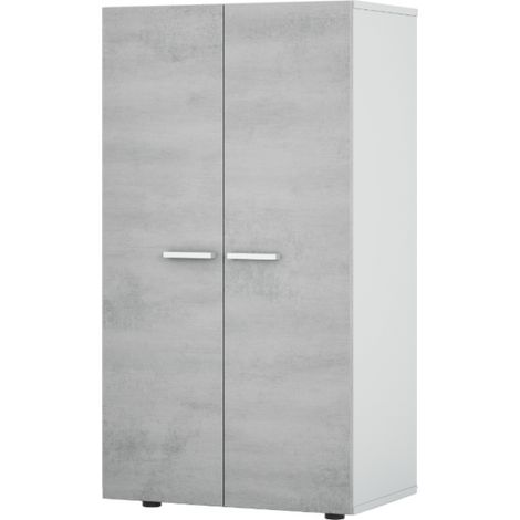 Zapatero 55x36x103 cm blanco mate y efecto cemento con 2 puertas – Pekín (1/4)