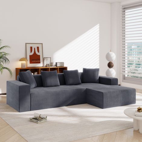 Modulares L Sofa (261x146x65 cm), tiefe Sitzfläche, 2 abnehmbare Elemente, Cord, Grau (1/5)