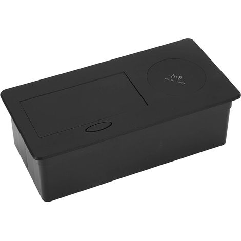 Encastrable prise bureau avec charge sans fil, bloc 2 prises européennes 250V, noir, sans câblage, pack avec réf 1013220356611 (1/5)