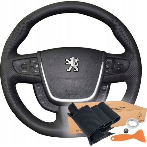 Housse de volant pour Peugeot 508 2011-2018 – Cuir écologique noir – Coutures perforées pour confort – Installation facile sans démontage