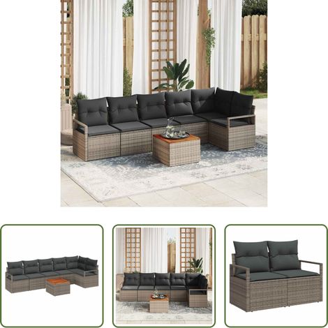 Gartentisch - Gartensofa-set mit Kissen 7 pcs Grau Poly-Rattan (1/5)