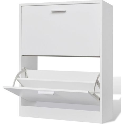 Meuble à chaussures en bois avec 2 compartiments Blanc (1/5)