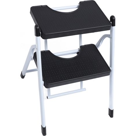 Escabeau pliant à 2 marches, marches larges, léger, antidérapant, portable, pliable, 2 escabeaux pour placard de cuisine, 2 marchepieds, noir (1/5)