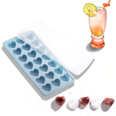 Bac à glaçons en forme de cœur, moule en silicone à 21 alvéoles avec couvercle amovible, très flexible. (1/5)