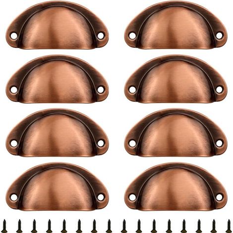 8 pièces Poignée Coquille Rétro, Tiroir Poignée, Poignee de Meuble Vintage Bouton de Porte Décoration pour Penderies, Armoire, Tiroirs(Rouge cuivré) (1/4)