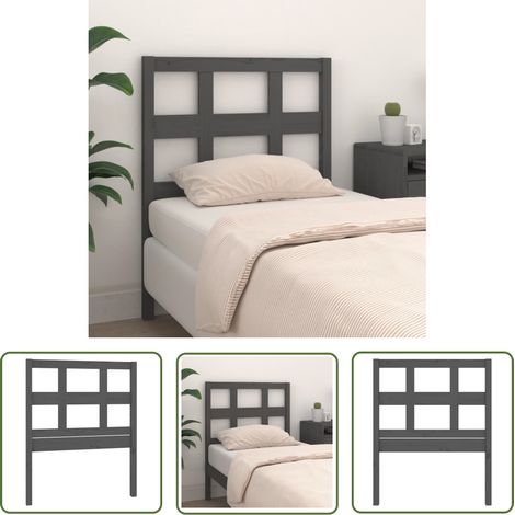 SKM Tête de lit Gris 95,5x4x100 cm Bois massif de pin (1/5)