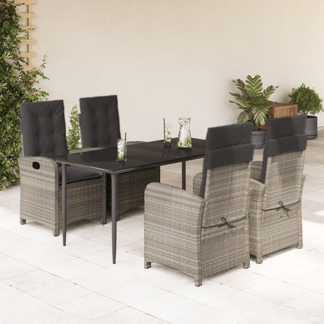 Ensemble à manger de jardin et coussins 5 pcs-Salon de jardin gris clair rotin 463485 (1/5)
