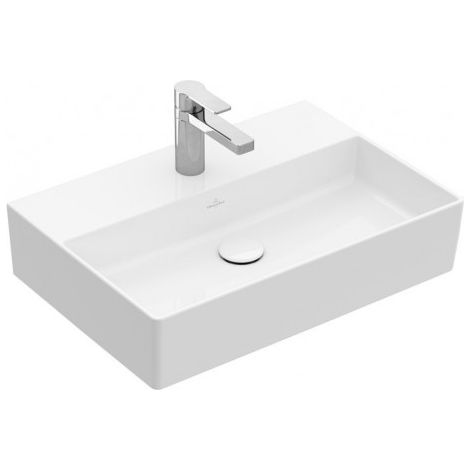 Memento 2.0, Lavabos muraux, 600 x 420 mm, Rectangulaire, modèle meulé, pour robinetterie à 3 trou s, troude robinetterie central percé,avec trop-plein, TitanCeram