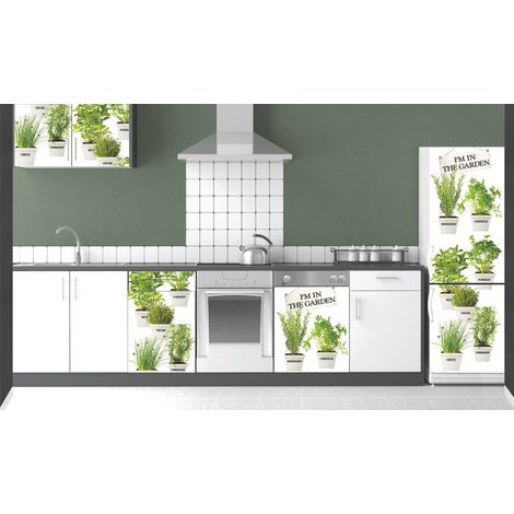Sticker Réfrigérateur Décoratif Jardin Bleu Plantes Aromatiques 59,5x180cm - Décoration Intérieure Maison & Cuisine (1/2)
