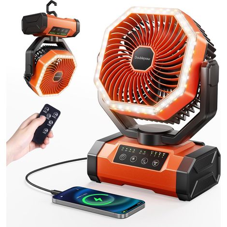 20000mAh Ventilateur Camping avec Lumière LED, Ventilateur Table Rechargeable Oscillant Auto avec Télécommande Crochet, 4 Vitesses et Timers, pour Extérieur, Voyage, Énergie D'urgence (1/5)