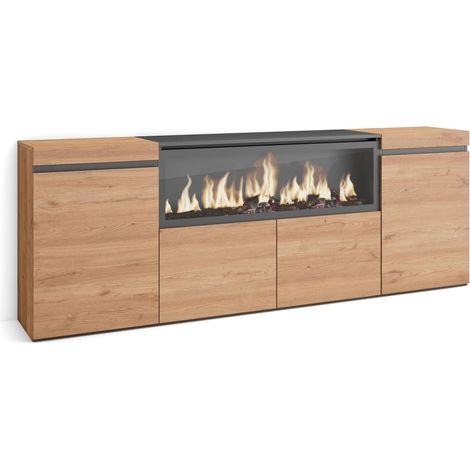 Skraut Home Credenza, Mobile, Cucina Madia, mobile ingresso 210 4 Porte Camino elettrico XXL Stile moderno Rovere (1/5)