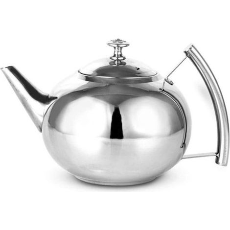 Tetera de acero inoxidable, Cafetera de boca única para uso doméstico, Filtro de té para cafetera, Con unidad de preparación, 2 litros, Plateada (1/5)