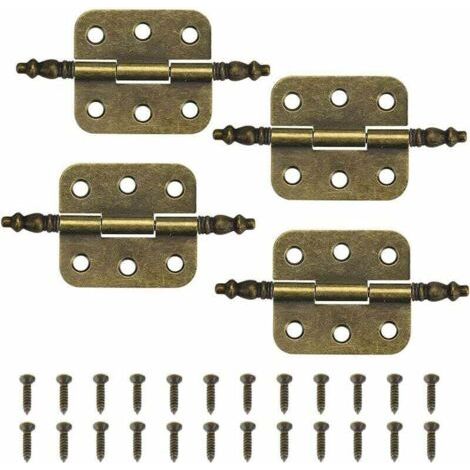 Lot de 4 charnières antiques 7035 mm pour portes de placard vintage, 6 trous, style rétro, charnières décoratives pliantes en fer, charnières de porte de meubles anciens avec 24 vis pour tiroirs et bo (1/5)