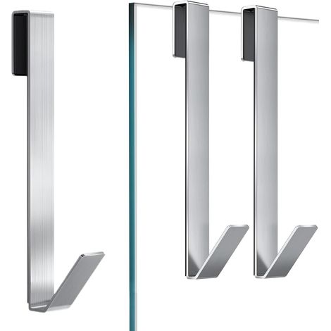 Crochets pour rebord de porte,Porte-serviettes monobloc en acier inoxydable argenté, adapté aux cabines de douche en verre, aux cuisines et aux chambres. (1/5)