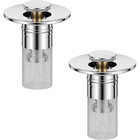 Lot de 2 bouchons d'évier avec attrape-cheveux, bonde de lavabo de salle de bain, filtre de rechange pour trous de vidange de 28 à 32 mm-DOU
