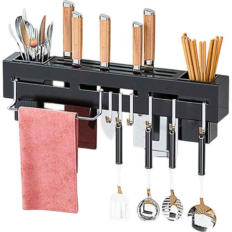 Rack Ustensiles - Etagere Murale Metal 40x5x5 Cm - Pour Cuisine - 8 Crochets - 1 Piece (1/5)