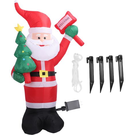 Décoration de Noël gonflable Père Noël, 1,8 m, en polyester imperméable, pour jardin, terrasse, prise américaine 100-240 V. (1/5)