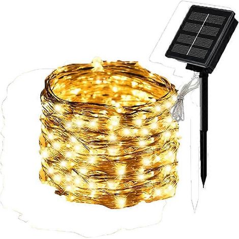 Guirlande lumineuse solaire d'extérieur à LED fil de cuivre 7 m 50 LED 1 guirlande lumineuse chaude idéale pour le jardin la cour et les fêtes. (1/5)