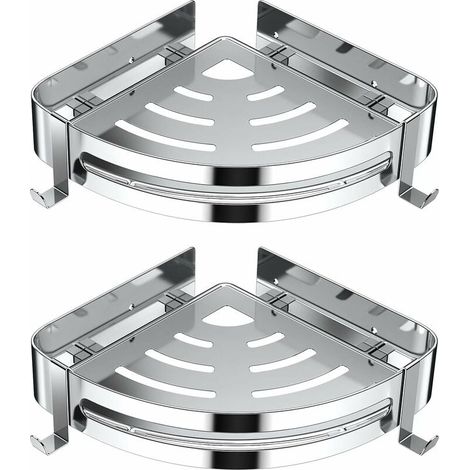 Duscheckregal, Badezimmerregal ohne Bohren, 304 Edelstahl, Küchenaufbewahrungskorb, Duschorganisation mit 4 Haken, Shampoo-Duschhalter – 2 Stück (Silber) (1/5)