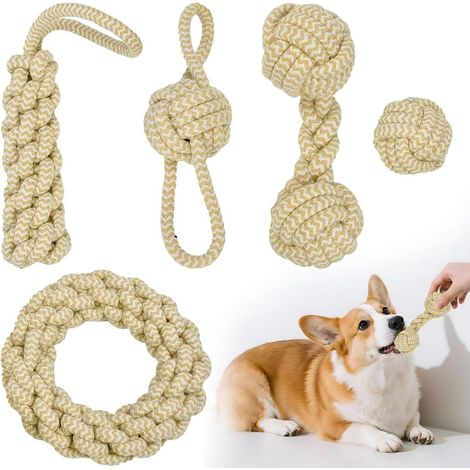 Set di 6 corde per cani, giocattoli in corda per cani, giocattoli per l'addestramento con la corda, corde indistruttibili per cani, corde in cotone, giocattolo da masticare per cani di taglia media e (1/5)