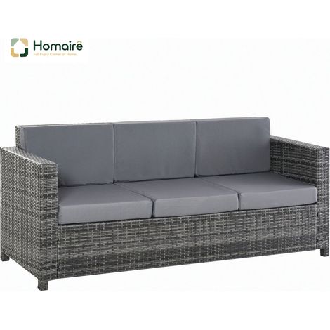 HOMAIRE Poly-Rattan Garten Loungesofa 3-Sitzer grau pour Terrasse & Balkon