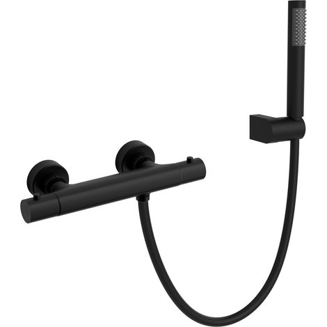 Columna de Ducha  Modelo ROUNDTERMOSTATICO  Fabricado en Latón  Termostático  Acabado en Negro